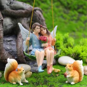 Miniature Fairies Couple Figurines Kit with Squirrels Decor