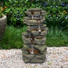 24inches Rock Outdoor Waterfall Fountain with LED Lights for Garden Decor
